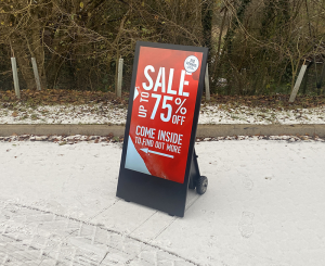Image of our A-Board Battery Powered Display 43 inch on customer site 1